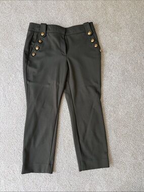 White House Black Market Olive Green Dress Pants with Gold Accents